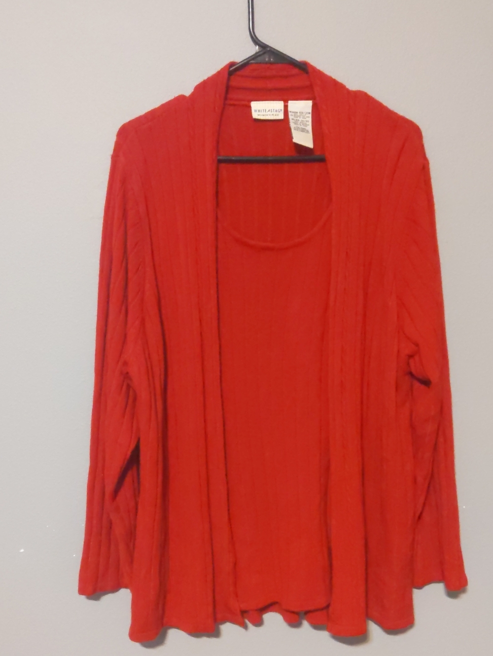 White Stag Red Open-Front Ribbed Cardigan